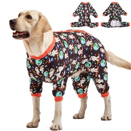 LovinPet Large Dog Shirt/Dogs Onesies/Doberman Sun Shield Shirt/Space Astronauts Black Print/Lightweight Pullover, Large Puppy PJ's/Full Coverage Doberman Pajamas/L