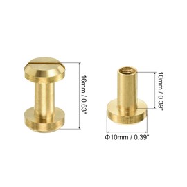 sourcing map 8Pcs Brass Chicago Screw, 10mm Concave Leather Rivets Belt Screw Binding Stud Nail Rivet Fasteners for Leathercraft Belt Jean DIY