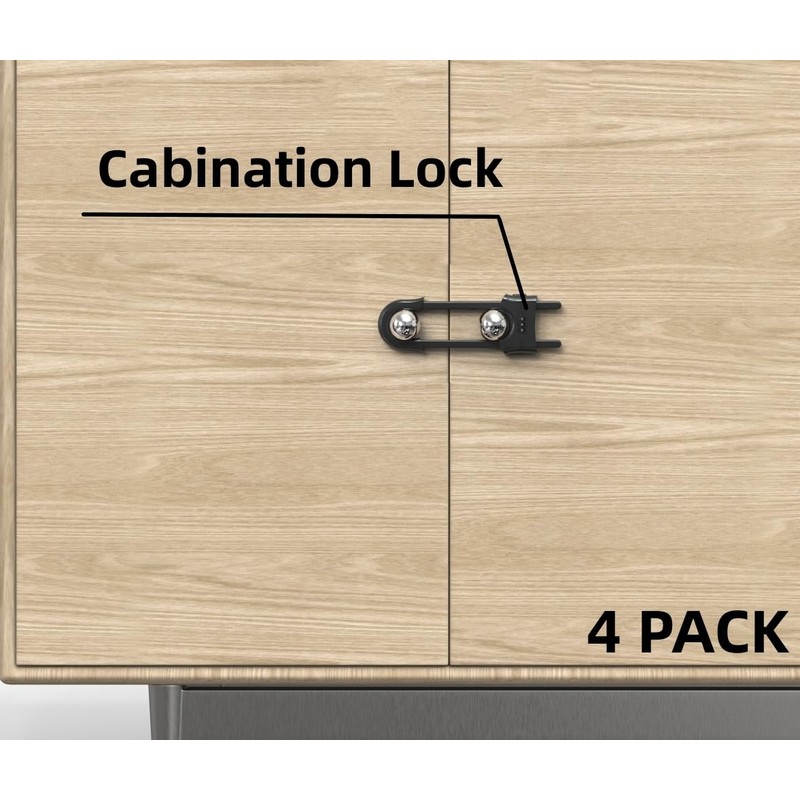 4 PACK Child Proof Sliding Cabinet Door Code Locks Baby