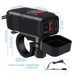 Kriogor 12V Steckdose Auto Ladegerät mit Schalter, KFZ QC3.0 PD Type C USB mit Switch, Wasserdicht für KFZ Wohnmobil Motorrad Boot Yacht