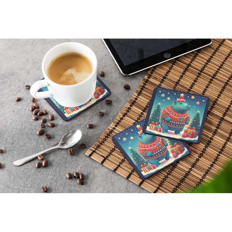 Hippopotamus Christmas Foam Coasters