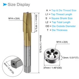 CoCud Tap and Die Set M14 x 2 Thread Metric Ti-Coated High Speed Steel Machine Screw Tap Round Die (for Thread Cutting Repair) 1 Set