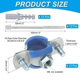 PATIKIL 0.8"-0.9"/20-24mm Split Ring Pipe Hanger, 12 Pcs Heavy Duty Adjustable Pipe Bracket Clamp Galvanized Iron Wall Ceiling Mount Pipe Strap Support with Screws & Expansion Tube, Blue