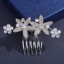 Missgrace Silver Bride Wedding Hair Comb Rhinestone Bridal Headpiece Sparkling Flower Wedding Hair Accessories for Women