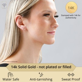 MAX + STONE 14k White or Yellow Gold Small Gemstone Trio Round Stud Earrings for Women with Push Backs and Birthstones (Peridot, yellow-gold)