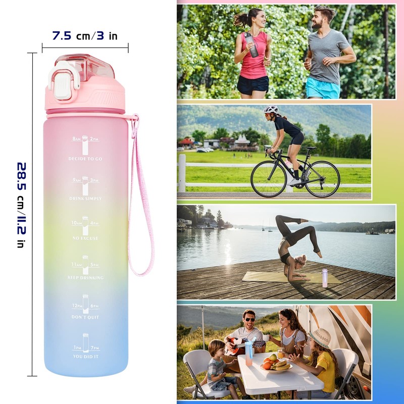 CodiCile Motivational water bottle,1L Sports Water Bottle with Straw x2