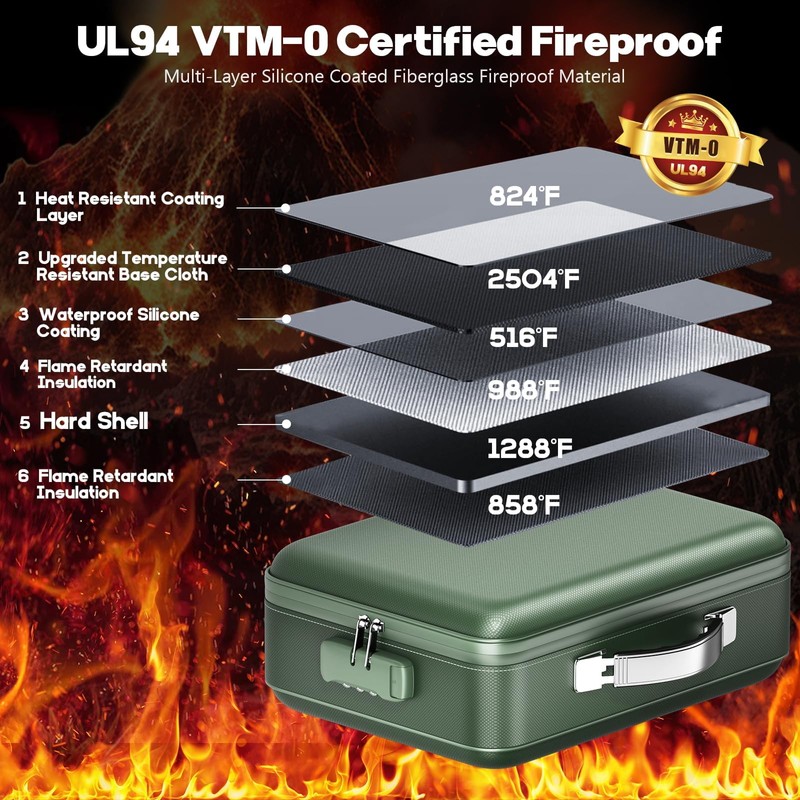 BigPonPon Fireproof Document Box, Hard Case Highly Flame-Resistant Fire Proof