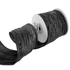 MEEDEE Black Metallic Wired Ribbon 2.5 Inch Metallic Black Trim Crinkle Wired Ribbon Black Thick Ribbon for Gift Wrapping, Christmas Tree, Wreath Supplies, Large Bow Making (10 Yards)