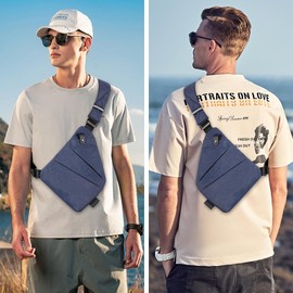 Fantysancket Anti Theft Crossbody Travel Bag for Women Men,Multi-pocket Crossbody Bag,Slim Sling Bag with Adjustable Strap (Blue-Right Shoulder)