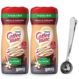 Sugar Free Vanilla Caramel Powder Coffee Creamer - 10.2 oz Canister, (2-Pack) Non-Dairy, Lactose-Free, Gluten-Free - Includes Direct Coffee Tea Est 2019 Spoon with Clip - Velvety Smooth Flavor