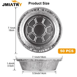 JMIATRY 50 Pack 7 Inch Round Foil Trays with Lids, 720ML Disposable Foil Food Containers with Transparent Lids, Aluminum Round Foil Trays for Party, Baking, Takeaway and Food Storage