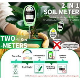 AiGerdinn 2-in-1 Soil Test Kit, Soil Moisture Meter, Soil pH Tester-Dual Dial-Simultaneously-Display Results-Soil pH Meter, Moisture Meter for House Plants,Lawn,Garden,Farm Indoor&Outdoor-BabyGreen