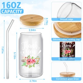 Mumufy 24 Pcs Employee Appreciation Gifts Bulk Inspirational Thank You Gift for Team Teacher Coworkers Employees 16 oz Glass Cups with Lids & Straws Keychain Christmas Gifts