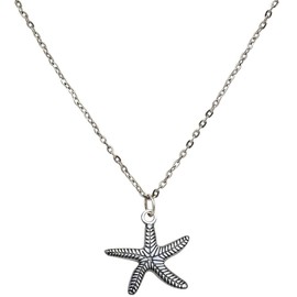 YIQPKUM Vintage Ocean Starfish Necklace Pendant Silver Plated Chain Sea Animals Jewelry for Women Summer Beach Gifts, 18 inch (Silver Plated)
