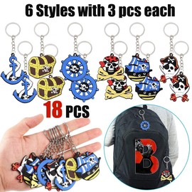 YGCHEN Pirate Keyring Children's Birthday Key Ring Pirate Party Bag Children's Pirate Keyring Birthday Decoration Pirate Key Ring Pack of 18