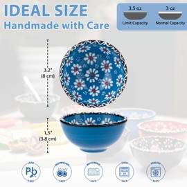 Elyese Ceramic Small Bowls, Dipping Bowls Set of 6, 3.5 Oz Soy Sauce Dish, Handmade Charcuterie Bowls, Colorful Pinch Bowls, Dishwasher & Microwave Safe Sauce Bowls, 3.2'' Mini Bowls (SULTAN'S GARDEN)