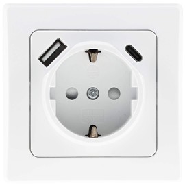Delphi Protective Contact Socket with USB-C - Flush-Mounted 250 V / 16 A Socket with Increased Touch Protection Plug Terminal White