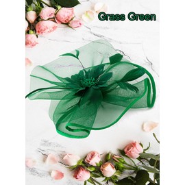 Hrxcrzco Tea Party Fascinator Hats for Womens 50s Floral Feather Headwear Derby Hats for Wedding Cocktail Party Hat, Grass Green