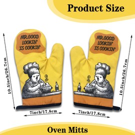 NAHMAKNE 2 Pack Funny Oven Mitts for Men, Mr Good Lookin' is Cookin', Heat Resistant Silicone Non-Slip Mitts, Birthday for Dad Husband, Humor Grilling Cooking Gifts for Chef Friend