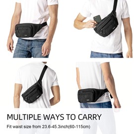 FREETOO Bum Bag Multifunctional Waist Bag with Zip, Suitable for Travel Hiking and All Outdoor Activities, Black for Men and Women, black
