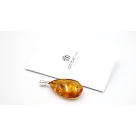 Amber Pendant Cognac Colour with 925 Sterling Silver Bow | Baltic Amber Pendant Necklace | Amber Jewellery, Silver amber Silver, Amber
