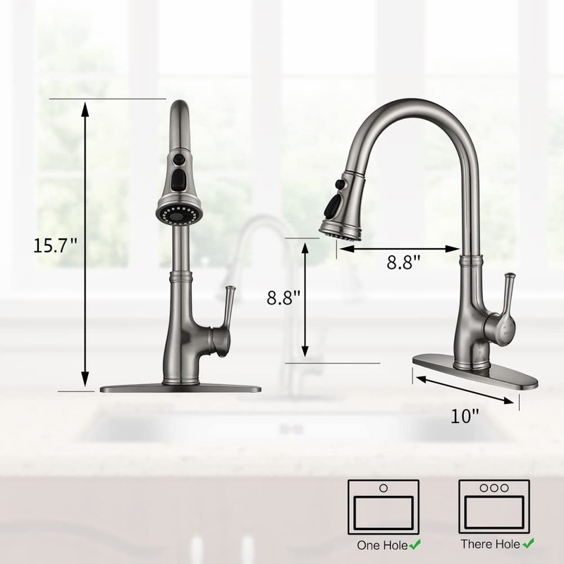 Kitchen Faucet-WEWE Single Handle Stainless Steel Brushed Nickel Pull Down
