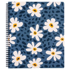 Steel Mill & Co Cute Large Spiral Notebook College Ruled, 11" x 9.5" with Durable Hardcover and 160 Lined Pages (Leopard Daisy)
