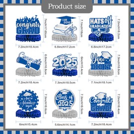 9Pcs Graduation Party Decorations Congrats Grad Table Centerpiece Class of 2025 Graduation Table Decorations for Graduation Party Supplies (blue)