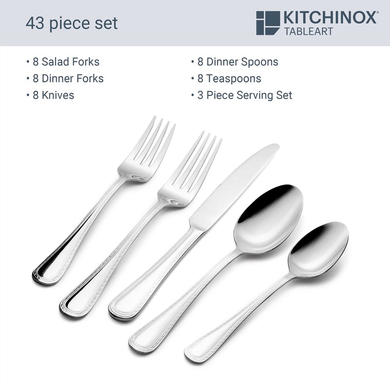 Kitchinox Seaport 43-piece Stainless Steel Silverware Set, Flatware Service for