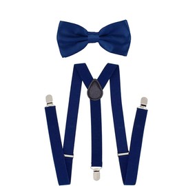 EHIOG Men's Y-shaped narrow, braces men's wide and vintage, pre-tied men's bow tie and elastic braces men, Navy blue
