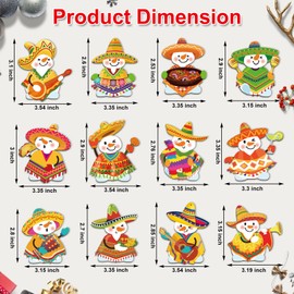 36 Pcs Mexican Christmas Snowman Hanging Ornaments Cinco De Mayo Ornaments Mexican Holiday Decor Set with Various Animated Face for Xmas Tree Carnivals Fiesta Farm Party