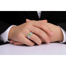 RYLOS Mens Rings Sterling Silver Classic 7X5MM Oval Gemstone & Genuine Sparkling Diamond Ring Peridot August Birthstone Rings For Men, Men's Rings, Silver Rings, Sizes 8,9,10,11,12,13