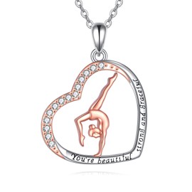 ONEFINITY Gymnastics Necklace 925 Sterling Silver Gymnast Heart Pendant Necklace Gymnastics Jewellery Gifts for Women