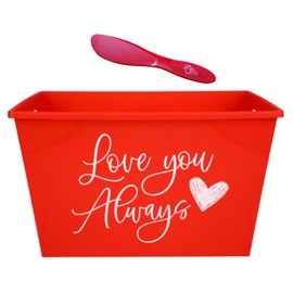 Ja'cor Valentine Red Plastic Buckets with Handles 1Pc, Rectangular Gift Baskets Organizer Storage Bin Containers Mothers Day Party Home Kitchen Decorations Bundle with 1 Spatula (Love You Always)