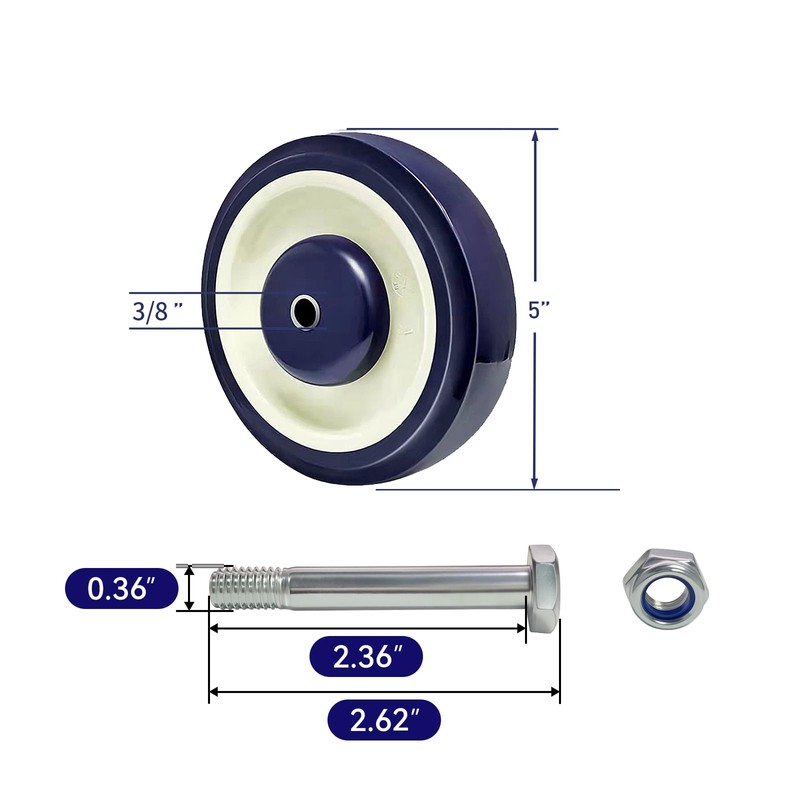 SYRATION Shopping Cart 5"x1-1/4" 3/8"Bore Polyurethane Wheel - Load Capacity