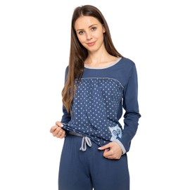 SUN7 Women's Pyjamas Cotton Long Sleeve Blue in 2 Different Print Variations, blue