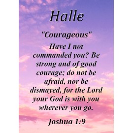 Halle "Courageous" Keepsake Name Meaning Card with Bible Verse