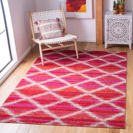 SAFAVIEH Montage Collection 3' x 5' Fuchsia / Ivory MTG261R Boho Indoor/ Outdoor Non-Shedding Easy scrubbing Patio Backyard Porch Deck Mudroom Accent-Rug
