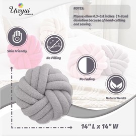 Uvvyui Knot Pillows, 14 Inch Decorative Throw Pillows Round Pillows Cushion, Soft Handmade Knotted Ball Pillow Plush Cushion Home Decor for Bed Couch Living Room (Light Gray, 14 Inch)
