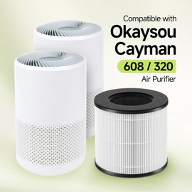 XBWW Cayman 608 320 Replacement Filter Compatible with Okaysou Cayman 608, Cayman 320 Air Cleaner Purifier, 3-in-1 Filter of Activated Carbon and Fine Pre-Filter, 2 Packs