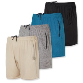 4 Pack: Men's 5" Mesh Quick-Dry Running Shorts with Zipper Pockets & Drawstring (Available in Big & Tall), Set 10, 3X