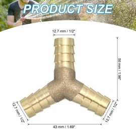 PATIKIL 1/2" Brass Hose Barb Fitting, 4 Pcs Y Type Barb Union Fittings Metals Splicer Mender Connector Barbed Adapter Air Hose Repair Kit for Water Oil Fuel Gas