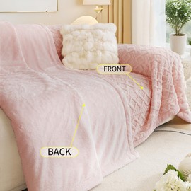 Ksriylm Pink Fluffy Sofa Covers Chenille Couch Cover for 3 Cute Plush Couch Cushion Covers Pet Protector Winter Couch Cover Loveseatcover Multi-Functional Throwcover, 180 * 300CM(71" X118")