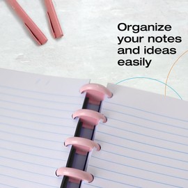 Confetti Discbound Notebook - Smart Wide Ruled Disc Planner with 4 Binder Dividers - Spill Proof Cover, Customizable Notepad with Removable Pages for School or Work - 120 sheets -Black/Pink Polka Dots