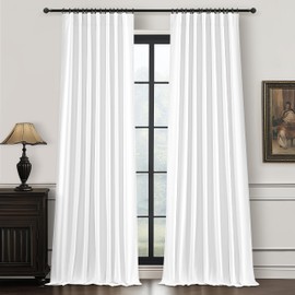 100% Blackout Curtains 92 Inch Long for Living Room 2 Panels Set, Room Darkening Energy Saving Curtain Window Coverings Elegant Flax Linen Hook Belt Pleated Drapes Aesthetic Bedroom(W50"xL92",White)