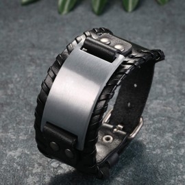 Cupimatch Men's Bracelet Wide Viking: Retro Bracelet Brown Men's Leather Bracelet Punk Style Bracelets Wide Belt Cuff Bangle Rock Wrap for Men Boys, Leather Faux Leather