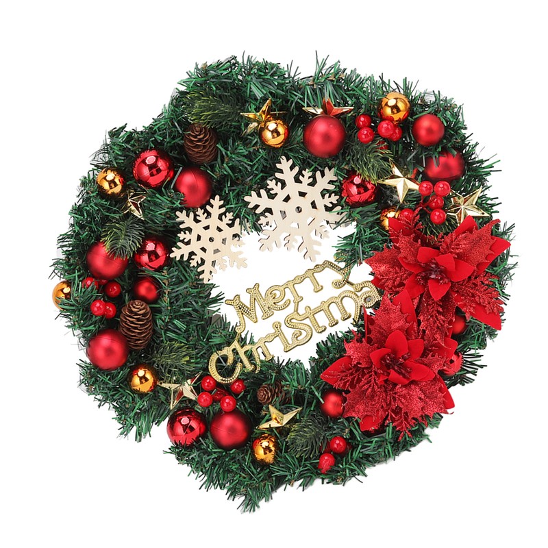 Christmas Wreath Snow Pine Cone Xmas Ball Wreath for Indoor