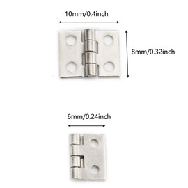 SDTC Tech 24-Pack Mini Brass Hinges 10x8mm 180 Degree Rotation Miniature Furniture Hardware with Mounting Nails for Jewelry Box Cabinet Door Closet DIY Accessories - Silver
