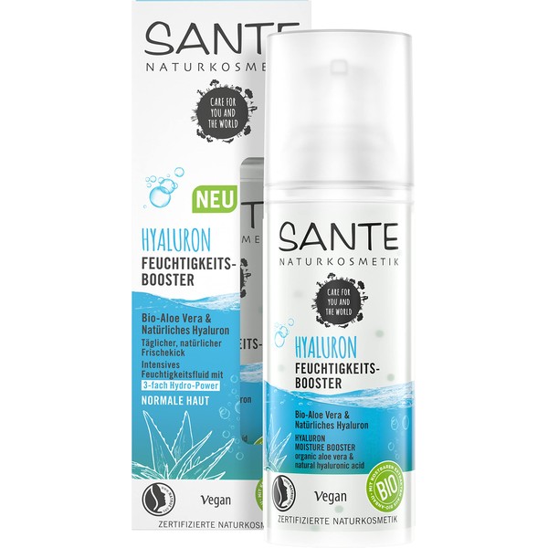 Sante Naturkosmetik, Hyaluronic Moisture Booster Organic Aloe Vera Natural Organic Face Serum Intensive Moisture Smooth Skin Vegan 50 ml Transparent Pack of 1