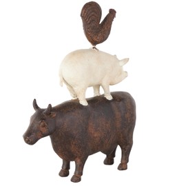 Deco 79 Polystone Farm Animals Decorative Sculpture Stacked Home Decor Statue, Accent Figurine 10" x 3" x 14", Brown